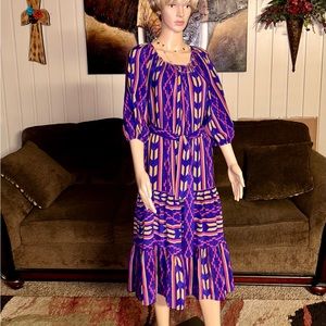 Helena • Vtg • Silk • Purple/ Brown Colors • Size 12 • Boho Dress • Aztec Design